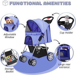 Cochecito para mascotas de diseño exterior de lujo, diseño de tela, rotación, 4 ruedas, cómodo, para gatos - Product Image 3