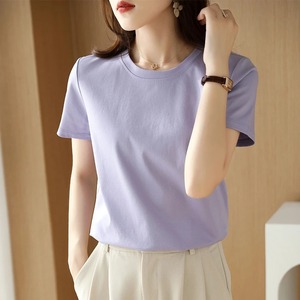 Été 100% Coton mercerisé T-shirts en soie pour femmes Col O Manches courtes Loose <span class=keywords><strong>Straight</strong></span> Tops Simple Casual <span class=keywords><strong>Tees</strong></span> - Product Image 5