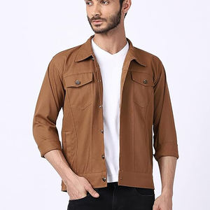 OEM vêtements de rue couleur unie marron conception personnalisée veste en jean vente chaude hommes décontracté élégant coton denim veste en jean - Product Image 5