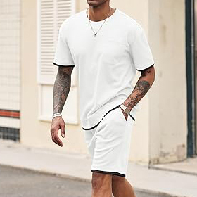Ensemble deux pièces été coton hommes solides T-shirts et short sur mesure 2 pièces en gros ensembles courts - Product Image 2