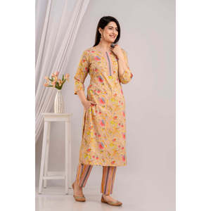 Ensemble Kurta imprimé floral fauve et multi pour femme avec pantalon et dupatta (SHKUP1392) - Product Image 6