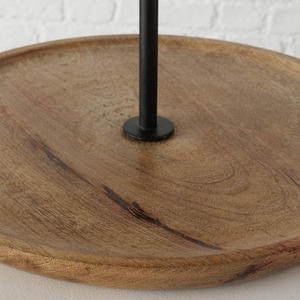 Plateau rond en bois écologique à 2 niveaux Support décoratif pour gâteau Décoration de luxe Plateau de table en bois de manguier naturel avec poignée en métal - Product Image 3