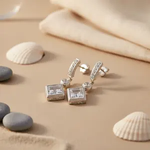 Women's Daily Wear 925 Silver Square <b>Drop</b> <b>Earrings</b> with Freshwater <b>Pearl</b> 18K Gold Plated 18K Gold Main Material - Product Image 1