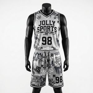 Conjunto de pantalones cortos de malla de poliéster transpirable premium, blanco y negro con rayas acanaladas, cuello en V, paneles y logotipo personalizado para hombre. - Product Image 1