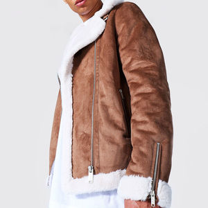 Wholesale Men's Breathable Outdoor Coated Genuine Leather Winter Jacket Custom Logo Front Casual Biker <b>Sherpa</b> - Product Image 3