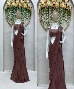 Saree sari NOUVELLE TENDANCE CORDING SÉQUENCE SAREE UNIQUE TENUE MODE BRODÉ TRAVAIL SAREES SUR ORGANZA AVEC CHEMISIER LOURD - Product Image 3