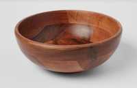 Handgemaakte, gepolijste, natuurlijke mango houten schaal met wortelsnijwerk, modern design, 20 cm, voor fruit, salade en snacks.
