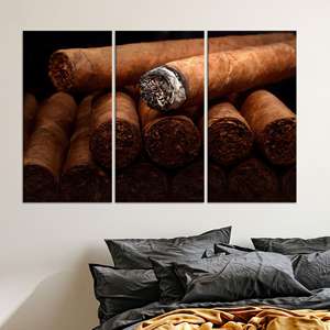 Impression sur toile : Art mural rustique sur le thème du tabac et des cigares pour une décoration élégante de salle à fumer, lot de 3 toiles - Product Image 1