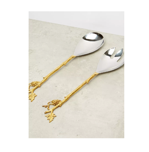 Cuillère et fourchette de serveur de salade en laiton avec poignée de fleur Ustensiles de cuisine et table à manger Fourchette à fruits dernière conception - Product Image 5