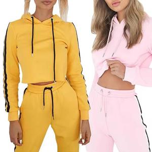 Ensemble de survêtement pour femmes de haute qualité, en coton personnalisé, décontracté, simple, extensible, avec fermeture éclair, sweat-shirt à capuche et pantalon droit - Product Image 5