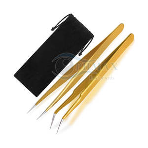 Pinzas para pestañas con acabado dorado Herramienta de extensión de pestañas profesional para técnicos de salón Pinzas para pestañas recubiertas de oro Premium - Product Image 1