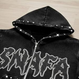 ผู้ผลิตขายส่งชุดวอร์มประดับเพชรเทียมแบบกำหนดเองในราคาถูก ชุดวอร์มวินเทจ ชุดวอร์มแบบฟอกสีสำหรับผู้ชาย - Product Image 3