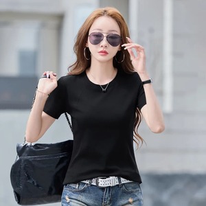 T-shirt décontracté pour femme, col rond, coupe classique, 100% coton, manches courtes, tissu dobby respirant, été, sexy, impression numérique - Product Image 2