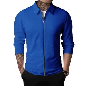 2024 Summer Popular Men's Long Sleeve Zipper <b>Cardigan</b> Waffle Outdoor Polo Collar Jacket Casual Sports <b>Coat</b> Nick Garment Dyed - Product Image 4