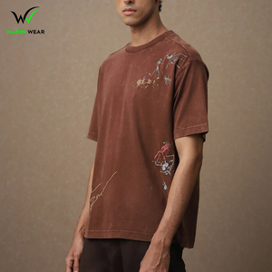 Camiseta holgada de gran tamaño de algodón 100% marrón lavado ácido para hombre, diseño único, manga corta, transpirable, tela suave al tacto, buena para - Product Image 5