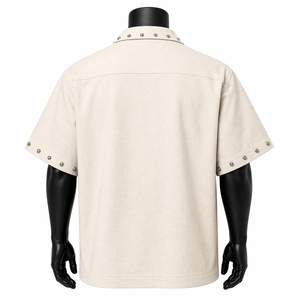 Custom Men’s Oversized Zipper <b>Shirt</b> Short Sleeve Boxy Fit Streetwear Studded Collar <b>Flame</b> Graphic <b>Shirt</b> OEM Wholesale - Product Image 2