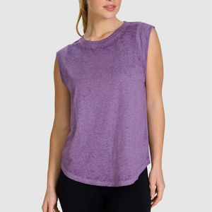 Wholesale cotton womens tank <b>top</b> sleeveless fashion summer gym yoga <b>crop</b> wear breathable design with custom logo printing - Product Image 2