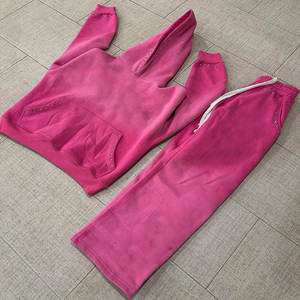 Streetwear personnalisé Boxy Fit Distressed Embroidery Sun Faded Acid Wash Zip up Rhinestone Men Hoodie Ensemble 2 pièces - Product Image 1