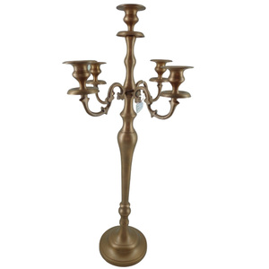 Table Top Decoration 5 Arms Aluminum <b>Candle</b> <b>Holder</b> Gold Antique <b>Candle</b> Pillar <b>Holder</b> Handmade in Bulk - Product Image 1