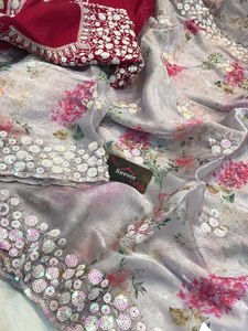 Magnifique Sari Traditionnel de Bollywood en Soie Georgette de Designer, Broderie de Paillettes, Haute Qualité, 5,50 Mètres, Idéal pour Mariages et Festivals - Product Image 6