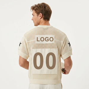 T-shirt d'été personnalisé 2026 pour homme, col rond, 100 % coton, manches courtes, maille crochetée, jersey tricoté - Product Image 2