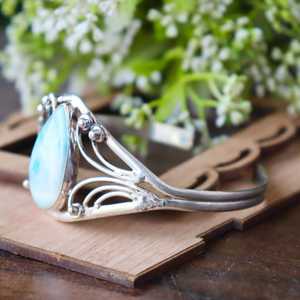 Venta superior 925 Plata de Ley Natural Caribe Larimar Piedra preciosa Brazalete abierto Ropa de fiesta para mujer Joyería fina - Product Image 2