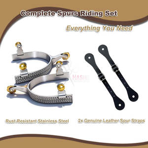 Éperons de cheval professionnels, gravure de blé sur rouleau, comprend 2 sangles en cuir, éperons d'équitation anglais et western, hommes et femmes, équitation - Product Image 4
