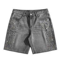 Shorts en jean brodés mi-longs respirants personnalisés pour hommes, style streetwear, avec strass en cristal, fermetures éclair vintage de haute qualité, écologiques