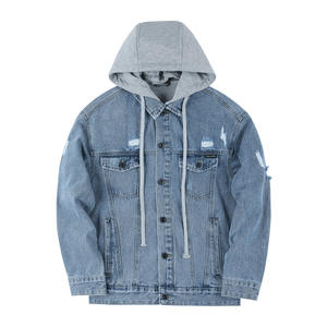 100% Cotton <b>Denim</b> <b>Jacket</b> <b>Men</b> Casual Solid Color <b>Hooded</b> <b>Men's</b> Spring Jean <b>Jacket</b> - Product Image 1