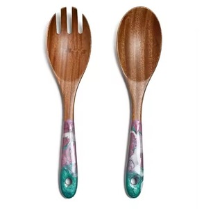 Cuchara de madera y resina Servidor de ensalada Cubiertos Juego real Cubiertos Juego de cucharas de madera - Product Image 5