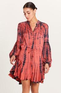 Nueva colección estilo playero con volantes camisa de manga larga Maxi vestido 100% tela de rayón Tie Dye Turn Down Collar Maxi vestido - Product Image 4