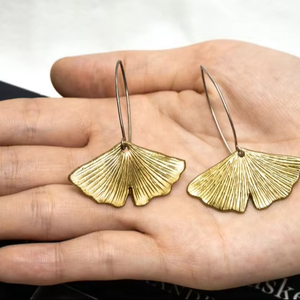 Pendientes colgantes grandes de concha de latón moderno, joyería llamativa naranja quemada - Product Image 2