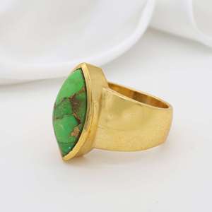 Green Copper <b>Turquoise</b> Brass <b>Ring</b> 18k Gold Plated Wholesale <b>Ring</b> - Product Image 4