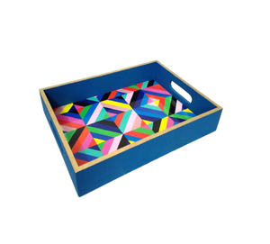 Bandeja de Servicio Decorativa de Madera de Lujo Personalizada con Asas, Rectangular, para Mesa de Centro o Desayuno, con Acabado Pulido - Product Image 1