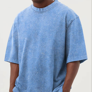 Camiseta de Verano para Hombre, Estilo Urbano, Lavado Ácido, Cuello Redondo, Manga Corta, Algodón Clásico, Azul Cielo, Suave al Tacto, Talla Grande - Product Image 1