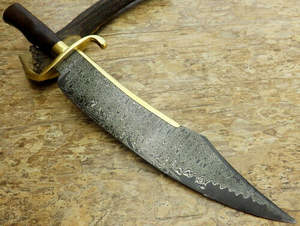 CUSTOM HANDMADE DAMASCUS STEEL BLADE WITH ROSE WOOD HANDLE BEAUTIFUL HUNTING BOWIE <b>KNIFE</b> WITH LEATHER SHEATH by <b>KNIVES</b> MAKER. - Product Image 6