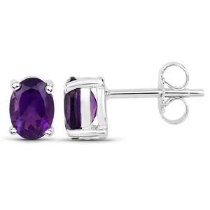 Amethyst Oval Cut <b>Stud</b> Earrings Children's Party Gift Wholesale Trendy Wedding Anniversary Rhodium-Plated Sterling <b>Silver</b> - Product Image 2