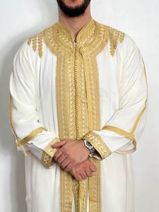 Qamis Marocain Hommes Fait Main en Soie à Imprimé Numérique Infroissable, Grande Taille XXL, Manches Longues, Style Fête, Abaya Musulmane pour Adultes - Product Image 3