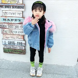 Chaqueta de invierno impermeable de longitud corta para niña, chaqueta vaquera de invierno, capucha de cuello de piel gruesa de terciopelo, chaqueta cálida elegante para niños - Product Image 3