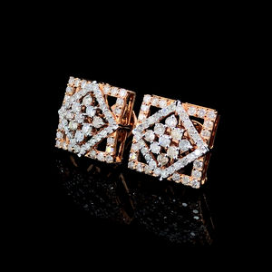 Pendientes Cuadrados Finos de Oro Rosa, Joyería de Fábrica Directa, Diseño Elegante, Mejor Calidad, Platino, Oro Rosa, Diamante Natural SI3-I1 - Product Image 2