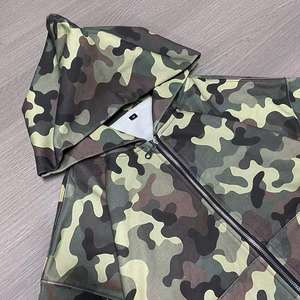 OEM personalizado hombres Zip-up Vintage desgastado Sudadera con capucha 420 GSM algodón All Print Boxy Fit Camo Drop Shoulder con capucha - Product Image 3