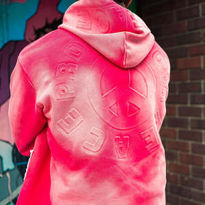 Wholesale OEM Custom Cropped Zip <b>Hoodie</b> - Patchwork Distressed Embroidered Washed <b>Pink</b> French Terry Streetwear for <b>Women</b> - Product Image 3