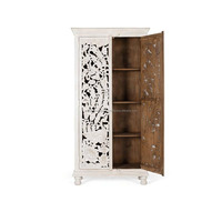 Armoire indienne blanchie à la main armoire de rangement pour chambre à coucher meubles indiens en bois de mangue massif sculptés à la main en vrac
