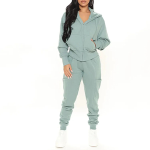 Bomber biologique pour femmes coton haut court pantalon de survêtement sweats à capuche Jogging survêtement à capuche ensemble survêtements respirants pour femmes - Product Image 6