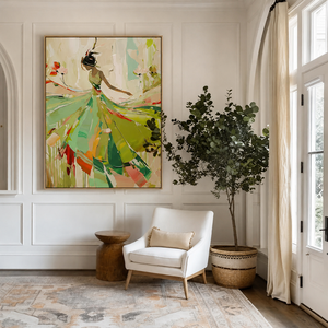 Cuadro de Retrato Pintado a Mano sobre Lienzo, Estilo Contemporáneo, Enmarcado en Madera, Decoración de Interiores - Product Image 1
