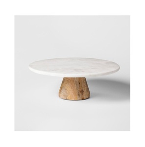 Elegant Dual Tone Decorative <b>Cake</b> <b>Stand</b> with Natural Grains Wooden Base and White Marble Top - Product Image 1
