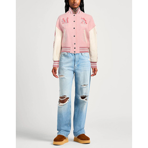 Haute Qualité Laine Tricoté Respirant Femmes Varsity Letterman Baseball Bomber Vestes Boxy Matelassé Conception Broderie - Product Image 2