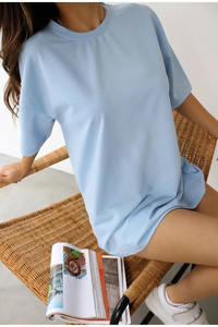 T-shirt oversize d'été pour femmes T-shirt bleu clair grande taille avec logo personnalisé teint en plaine - Product Image 3