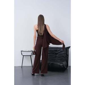 Conjunto de Dos Piezas Mybeefashion para Mujer: Top Tipo Chal de Mezcla Modal Cómodo y Pantalones con Cintura Elástica - Atuendo Casual Marrón para Adultos - Product Image 4