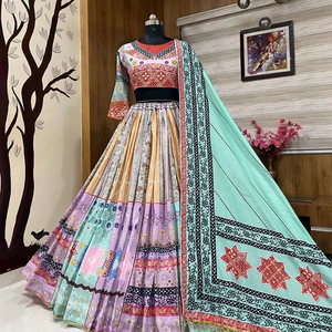 Navratri Especial Último Diseñador Muselina Algodón Impreso Y Espejo Real Trabajo Lienzo Patta Lehenga Choli Con Dupatta Full Stitch - Product Image 4